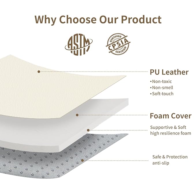 Large Vegan Leather Baby Play Mat for Floor,1.3"Thick Foam 59x82 Foldable Waterproof Kids Play Mat,Stylish and Just Wipe-Clean Playmat for Baby Play on Floor (Beige)