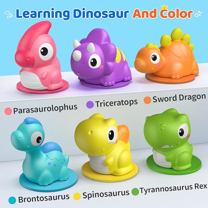 Light Up Bath Toys for Kids Ages 1-3, Dinosaurs Water-Activated Toys, Bathtub Toys for Toddlers 2-4, Pool Floating Water Bath Toys for 1 2 Year Old Boy Girl Gifts - 6 Packs