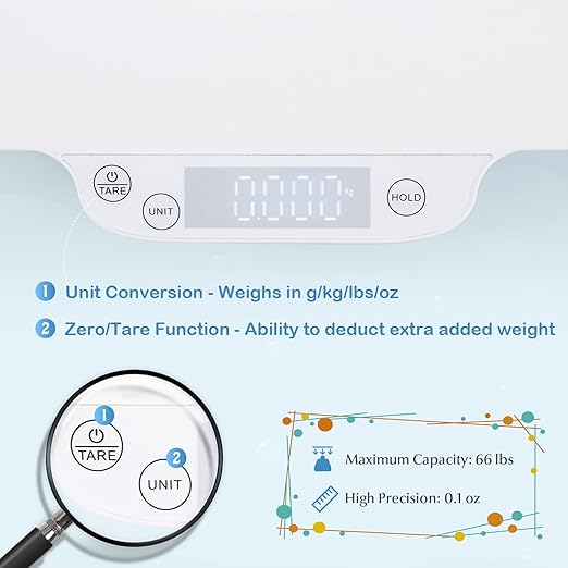 BABY JOY Baby Scale, Multifunctional Pet Scale with Digital LED Display, 4 Weighing Modes, Curved Tray, Rubber Feet, Weighing Scale for Newborn, Animals, High Precision at 0.1oz, Max Weight 66lbs