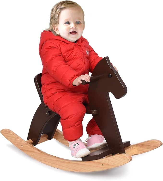 Rocking Horse Baby Ride On Toy for Kids Wooden Classic Design with Pedal and Safe Backrest Ideal Gift for Toddlers (Classic, Espresso)