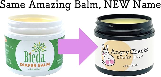 Bieda® Angry Cheeks® Diaper Balm. Soothing diaper cream with natural ingredients. Cloth Safe & Petroleum-Free. Zinc oxide free barrier glides on easily with no sticky residue. (2 oz.)