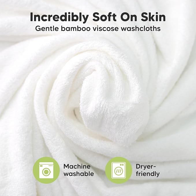 6-Pack Baby Washcloths – Soft Absorbent Viscose from Bamboo Washcloths for Face, Body, Baby Towels for Newborn, Kids, Toddlers, Infant,Gentle on Sensitive Skin,10x10 Reusable Face Towels(White/Stone)