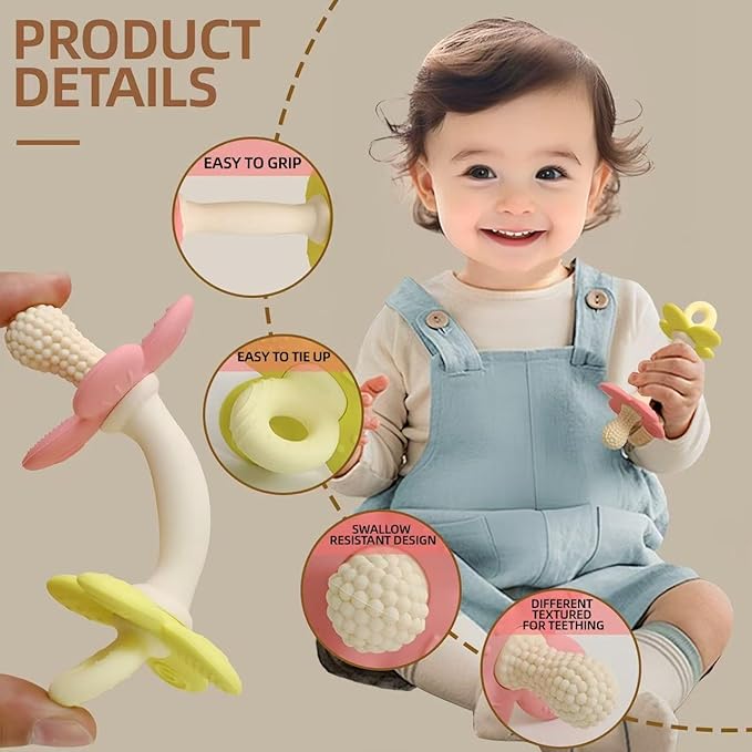 Baby Teething Toys Silicone Baby Teether Toy Soft Easy to Hold Babies Flower Teethers Chew Toy for Infant Toddlers Multiple Textures Teething Toys 3-6 Months