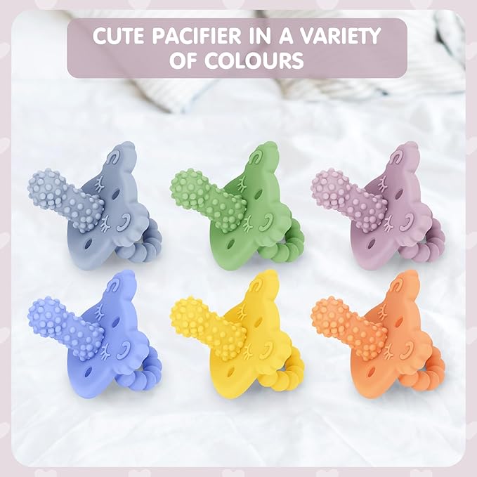Silicone Teether Pacifier, Teething Toys for Teething Relief & Sensory Exploration, 6 Pack Grainy Textured Baby Pacifier – Food-Grade, BPA-Free, Easy to Hold, Dishwasher Safe, 3+ Months