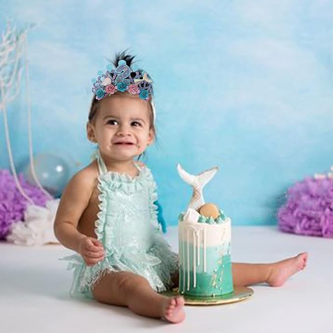 Mermaids 1st Birthday Hairband for Babys - Purple Flower Birthday Hairband for First Party Decors,Baby Girl Purple Headband