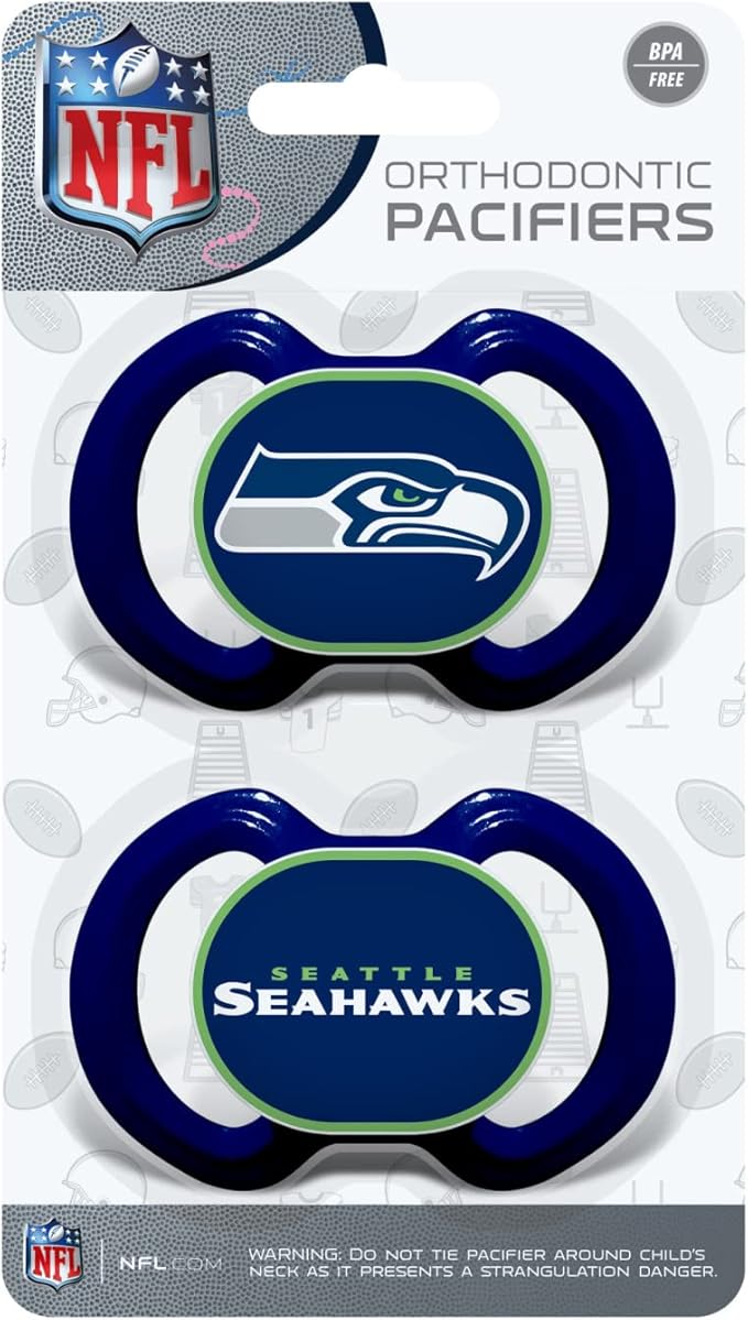 Baby Fanatic Infant Pacifier 2-Pack - Seattle Seahawks Official NFL Baby Gear, Orthodontic Silicone