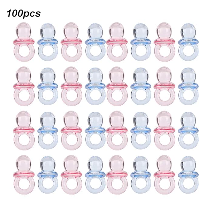 Acrylic Baby Pacifier, 100Pcs Color Baby Pacifiers, Mini Acrylic Pacifier for Baby Shower Decorations, Table Scatter, Party Favors, Games & Activities (Transparent Color Mixing)