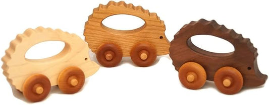 Wooden Hedgehog Toy Car – Handmade Wooden Push Toy for Toddlers & Kids, Natural Wood Woodland Animal Toy
