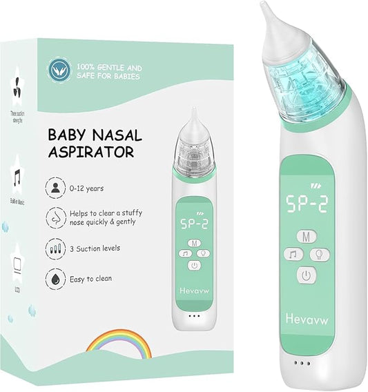Electric Nose Suction for Baby,Baby Nose Aspirator with 3 Suction Levels and 3 Silicone Tips Fit 0-24 Months Infant ,Soothing Music & Light Distracts Help Toddler During Sick Days,Green.