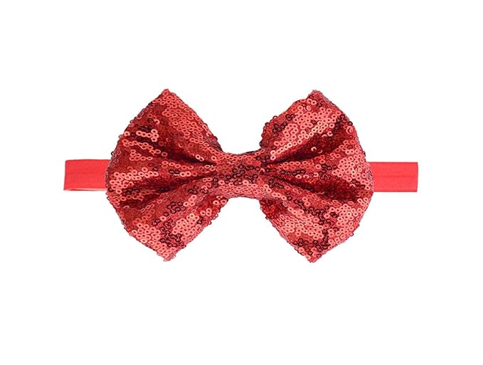Baby Girl's Lovely Sequins Bowknot Headband Toddler Hairband for Photography Travel Party Festivals (Red, One Size)