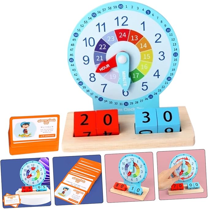 HANABASS 1 Set Wooden Clock for Educational Recognition Plaything for Safe Premium Wood Material Develops Color and Shape Awareness