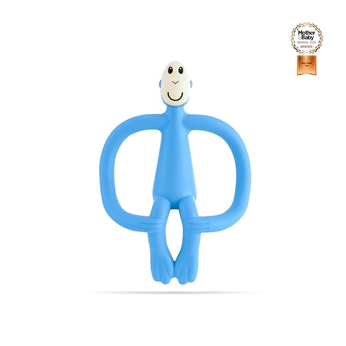 Matchstick Monkey Original Teether & Gel Applicator – Silicone Baby Teether, Easy-to-Grip, BPA-Free, Supports Self-Soothing & Early Brushing, 3 Months+, 4 Inches, Light Blue