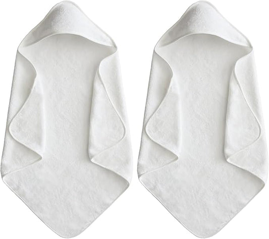 Baby Hooded Bath Towel 31.5"x31.5" Ultra Absorbent Soft Coral Fleece, for Newborn Infant Toddler Up to 3 Years, Unisex Bathrobe Blanket for Boys & Girls 2PCS(Snow-White)