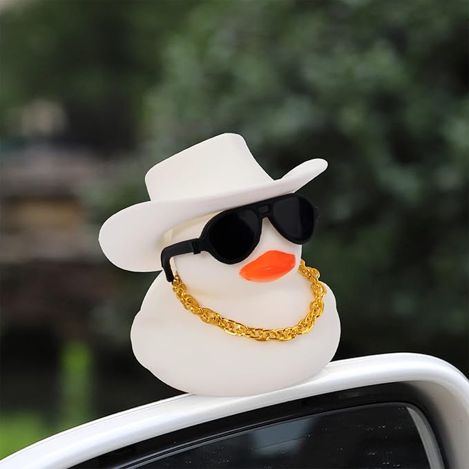 wonuu Car Accessories Rubber Ducks Dashboard Decorations Rubber Duck Pink Accessories Dashboard Duck Car Decorations Car Ducks for Dashboard Car Duck Car Dashboard Decorations, BG-white-cowboywhite