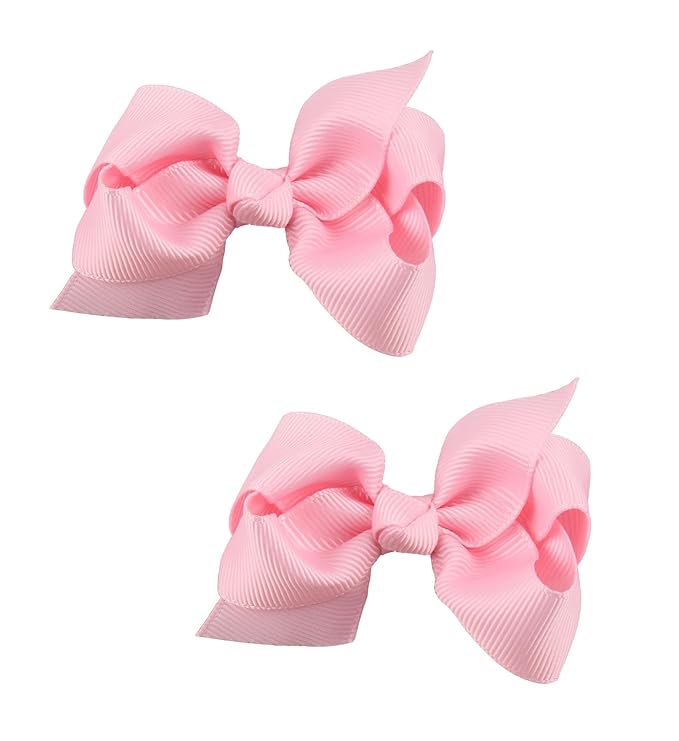 Baby Girl's 2Pcs Cute 3 Inch Pure Color Bow-knot Hair Clip for Photography Travel Daily Life (Pink)