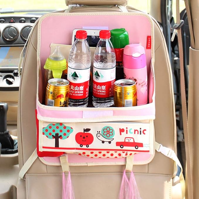 Cute Cartoon Car Backseat Organizer Auto Car Foldable Table Tray Seat Back Storage Bag Organizer for Baby Kid