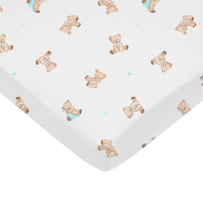 American Baby Company 2 Pack 100% Natural Cotton Fitted Pack and Play Sheets 39" x 27" - Soft & Breathable Pack N Play Sheets for Playard & Mini Crib Mattress, Bear and White, for Boys & Girls