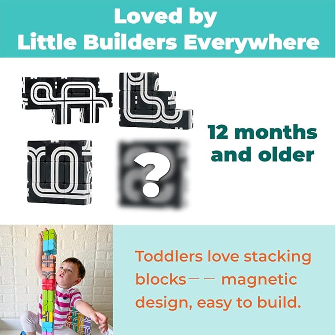 QBI Magnetic Baby Toys 0-6-12 Months | Black and White Baby Cards Newborn Toys High Contrast Flashcards & Magnetic Cubes | Visual Stimulation Montessori | Baby Essentials (9 Pieces)