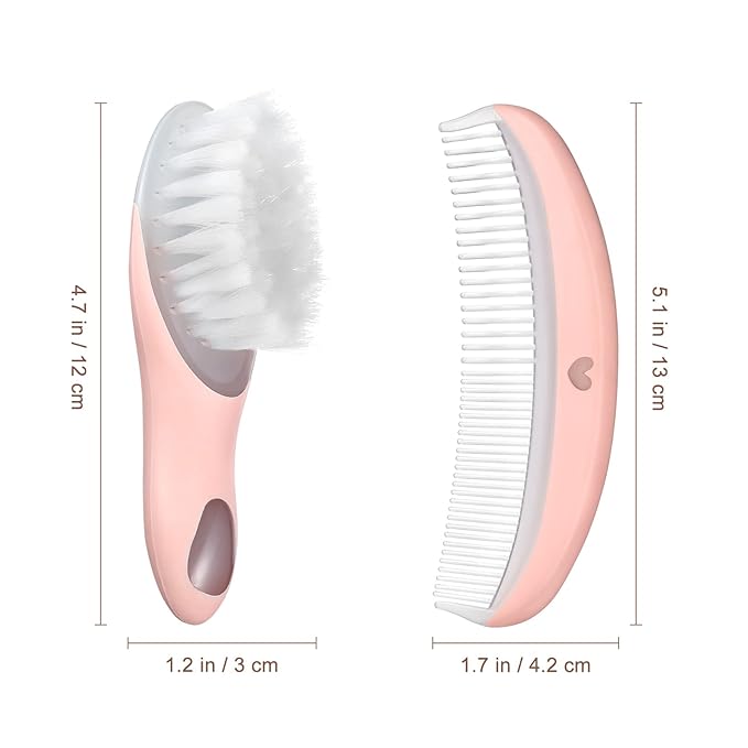 Baby Hair Brush and Comb Set Massage Scalp Brush for Newborn and Toddler 1Set (Pink)