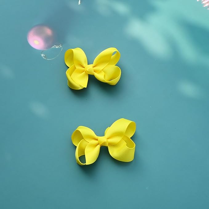 3' Hair Bows Clips for Girls & Toddlers - 6 PCS Alligator Clips Grosgrain Ribbon Solid Color Hair Accessories - Yellow