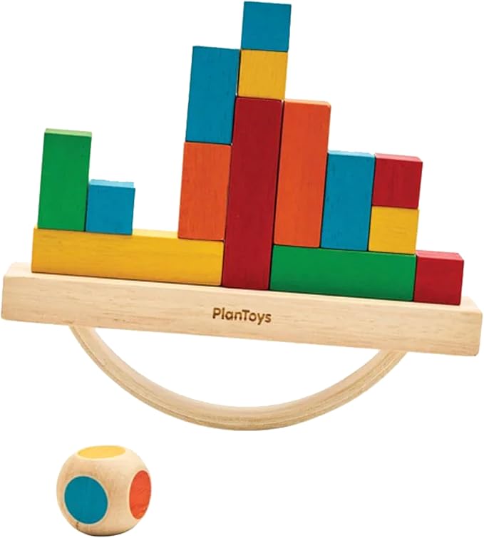 PlanToys® Balancing Cargo Game | Wooden Balance Toy for Toddlers 3Y+ | Develops Hand-Eye Coordination, Problem-Solving & Logical Thinking | Interactive Toy with 14 Blocks & Die