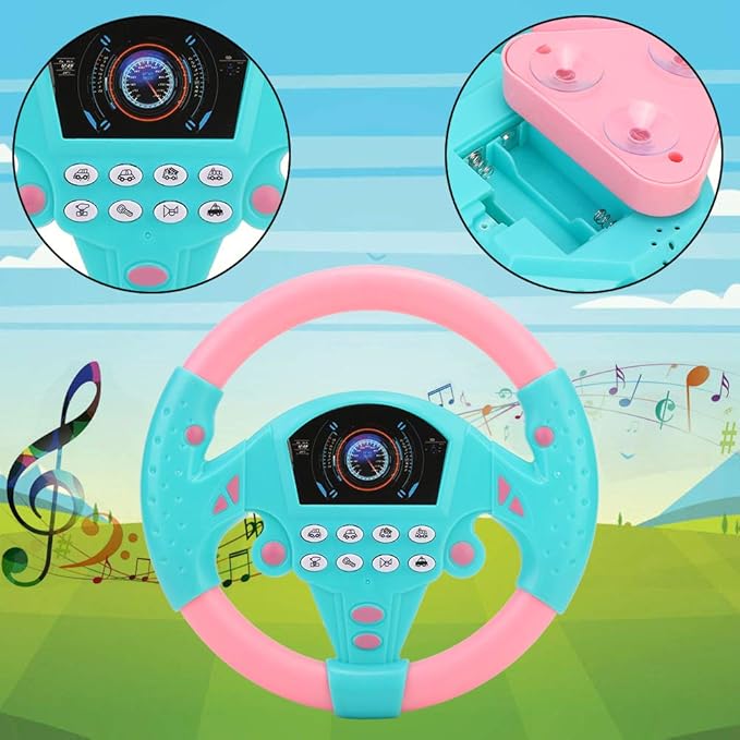 Steering Wheel Tool, Eco-Friendly Children Steering Wheel, Durable Someth Healthy Plastic Non-Toxic for 4-6 Years Old Infant Sense of Music Baby(Pink Blue)