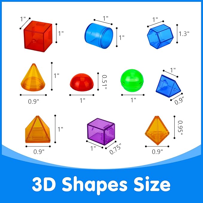 60 Pieces 3D Shapes for Teaching - Geometric Solids for Kids, Light Table Manipulatives, Translucent Toys
