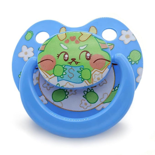 Adorable Dragon Cute Adult Pacifier Anxiety Blue White Floral Design Ultra Soft Cozy Companion for Calm Comfort with Paci Clips