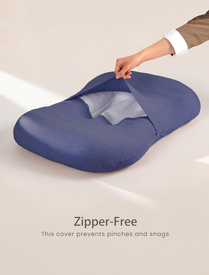 Termichy Baby Lounger Covers Muslin: Soft and Breathable Slipcover for Snuggle Me Lounger - Machine Washable & Zipper-Free for Safe Daily Use - Navy & Blue for Boys