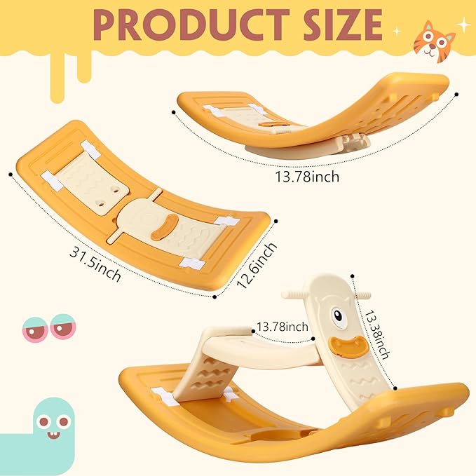 Rocking Horse for Toddlers Kids 3 in 1 Wobble Balance Board 3-5 Year Old Rocker Balance Board Baby Rocking Toy with Pedal Backrest Birthday Gift Open Ended Learning Toy for Girl and Boy