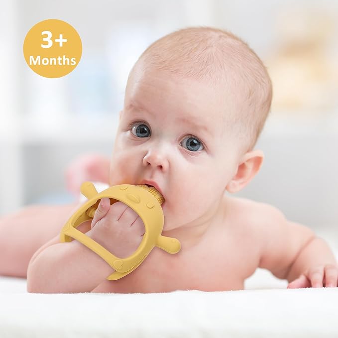 Socub Silicone Baby Teether Toys for Infants 3-6 6-12 Months, BPA Free Anti-Drop Silicone Mitten Teething Toy, Baby Chew Toys for Sucking Needs, Newborn Essentials & Baby Shower Gifts(Beige/Mango)