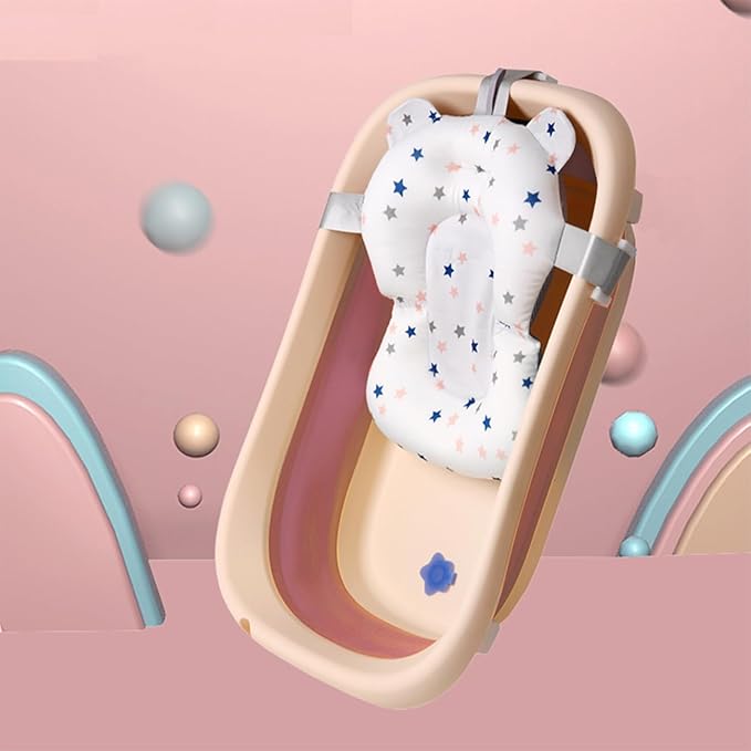 Collapsible Baby Bathtub with Bath Pad Large Baby Bathtub Portable Bathtub with Drain Hole Folding Bathtub with Water Temperature Sensing