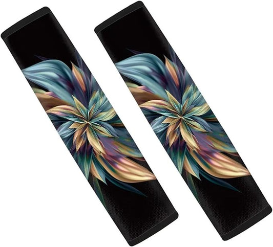 Biyejit Art Flowers 2pcs Car Safety Belt Cover Novelty Seatbelt Protector Soft and Comfort Seat Belt Pads for Women Men Kids for Car Decorations