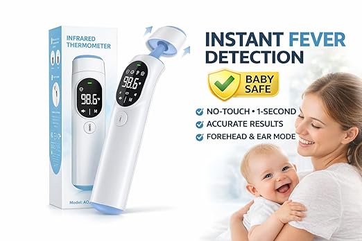 Instant No-Touch Thermometer for Babies & Adults - Fast, Accurate Fever Detection in 1 Second (3-in-1 Forehead, Ear & Object Mode)