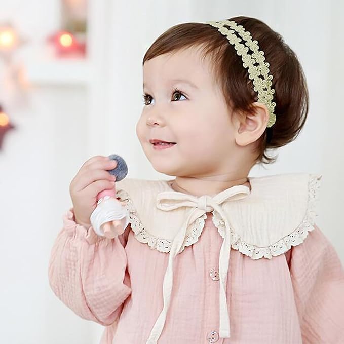 Baby Girls Flower Headbands Cute Kids Christening Headband Soft Lace Hairbands Floral Crown Newborn Infant Toddlers Hair Accessories for Birthday Party Photography(Gold Flower)