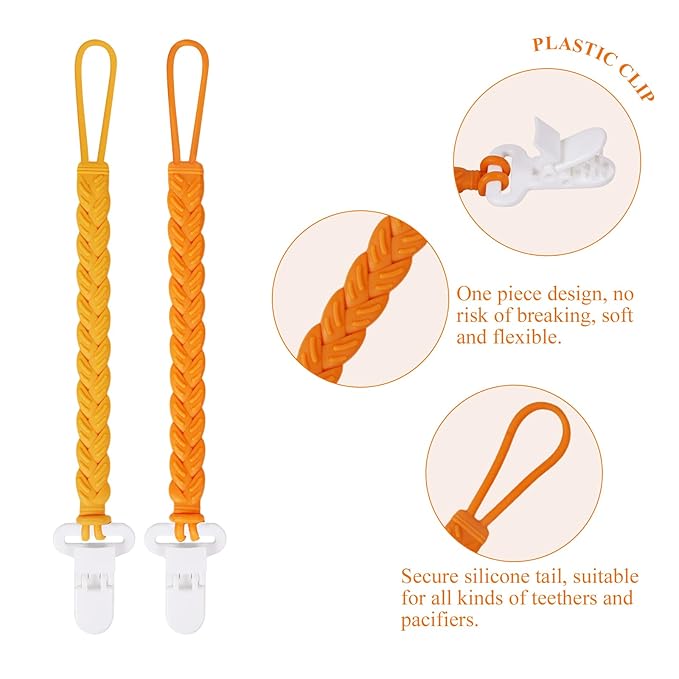4 Pcs Yellow Baby Silicone Teething Pacifier Clip,One-piece Design,Woven Shape,BPA Free.