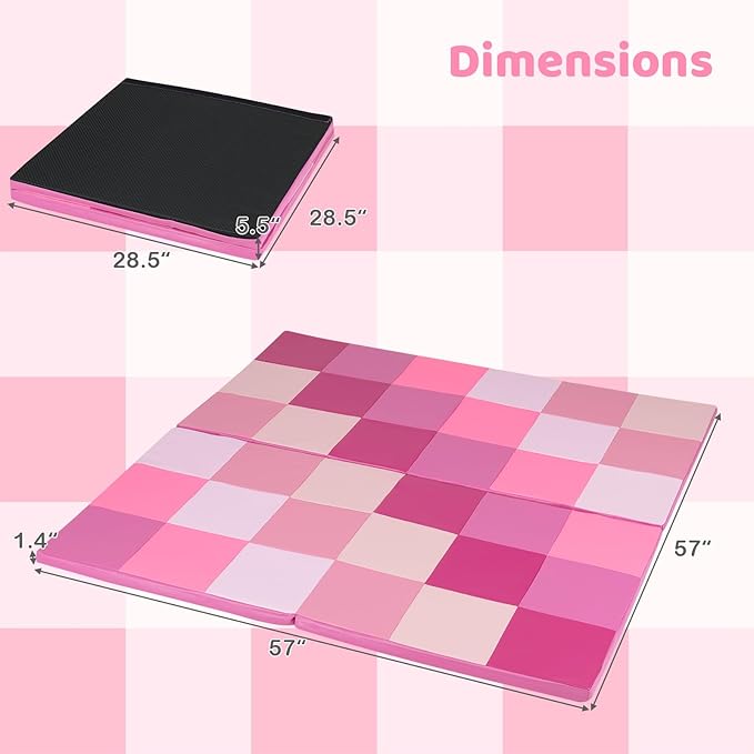 Costzon Toddler Foam Play Mat, Foldable Pink Baby Crawling Mats 58-Inch Square Soft Non Skid Daycare Floor Mat, Thicken Waterproof Memory Activity Play Mat for Home, School, Kindergarten or Nursery