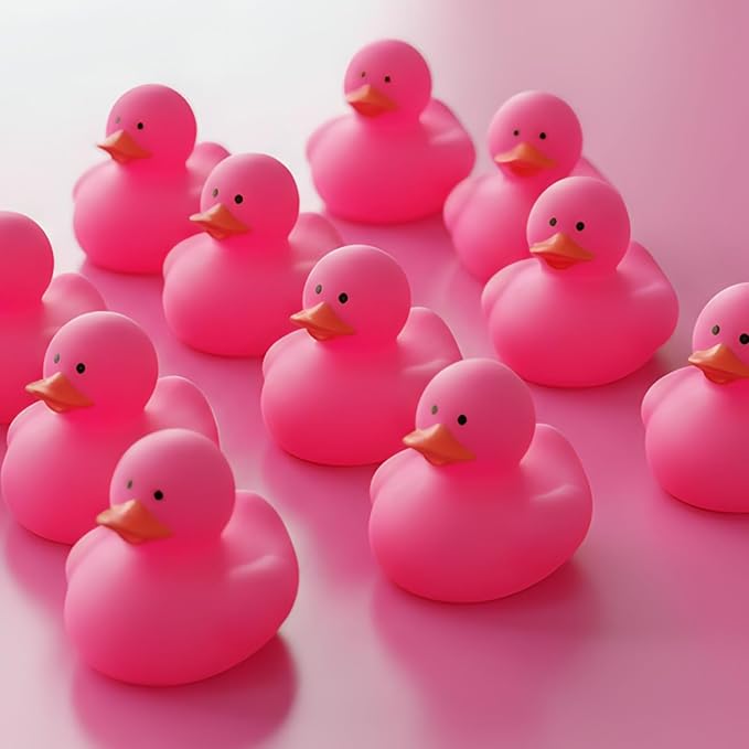 Fun Express Rubber 2" Solid Color Duckies - 12 Ducks (Pink)