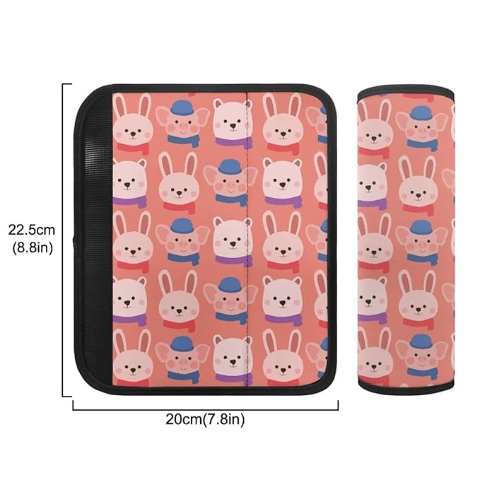 ENLACHIC Kids Car Seat Belt Cover, Cute Cartoon Animal Print Baby Car Seat Strap Pads Infant Car Seat Protector Car Accessories Universal All Cars,Pink Rabbit