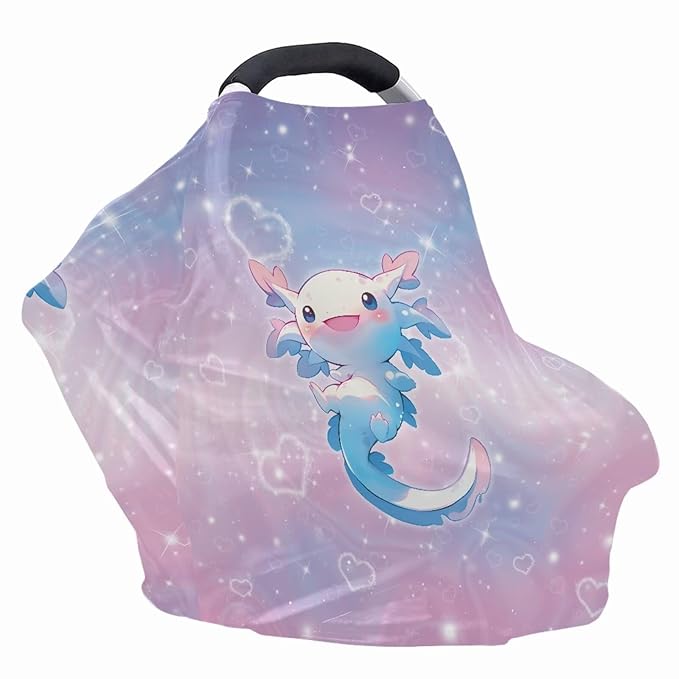 GIFTPUZZ Axolotl Print Soft & Breathable Stretchy Car Seat Cover for Babies - Multi-Use Nursing & Breastfeeding Canopy for Baby Boys - Ideal for Shopping Carts, High Chairs, and Strollers
