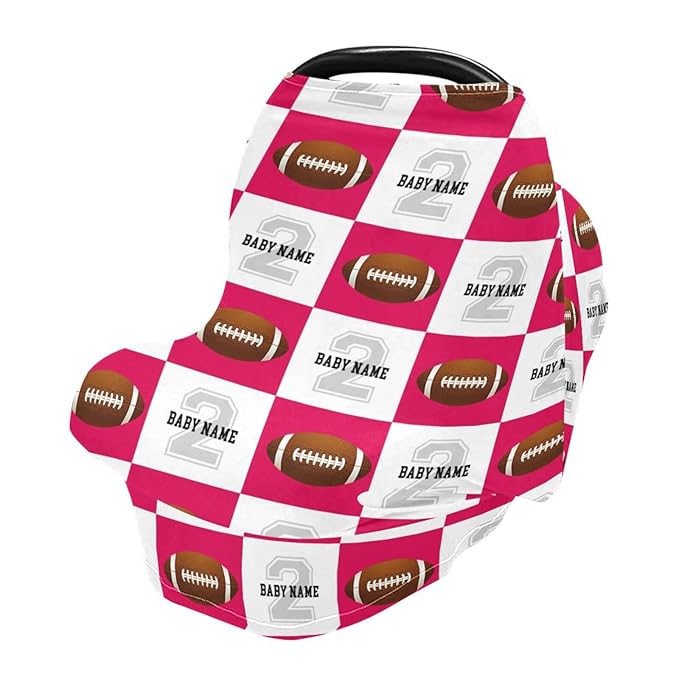 Personalized Baby Car Seat Cover for Babies, Custom Name Baby Car Seats Canopy for Boys Girls, Football Green Nursing Breastfeeding Stroller Covers for Infant Newborn, Shower Gift for Baby