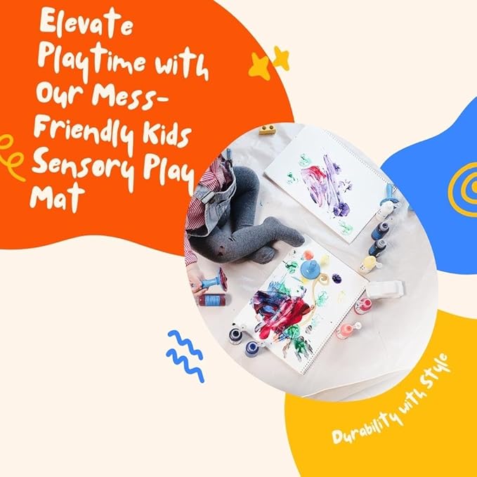 BLUETREE Sensory and Messy Play Mat for Toddlers, Infants and Kids, Safe, Waterproof, Double-Sided and Durable, Play Yard 51"x51"x7.9" Ivory and Gray