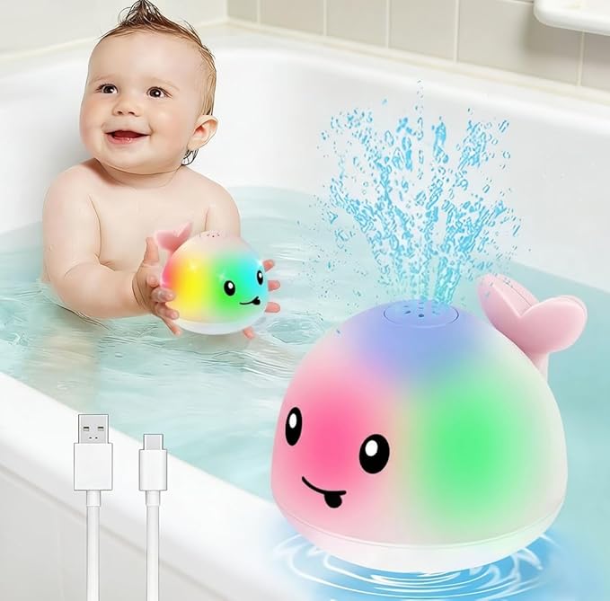 Gigilli Baby Girl Bath Toys, Light Up Whale Sprinkler Bath Toys for Kids Ages 1-3, Pool Water Table Bathtub Fountain Toy for Toddler 6-12 Months, Easter Basket Stuffers Birthday 1 Year Old Girls Gifts