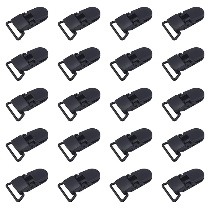 20-Pack Pacifier Clip Replacement Ends - BPA-Free Plastic Fasteners for DIY Baby Crafts, Sewing Bibs & Blankets Straps (3/4 Inch, Black)