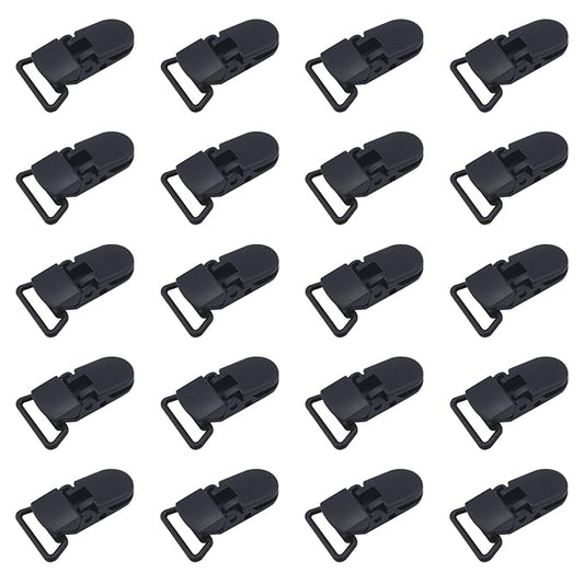 20-Pack Pacifier Clip Replacement Ends - BPA-Free Plastic Fasteners for DIY Baby Crafts, Sewing Bibs & Blankets Straps (3/4 Inch, Black)