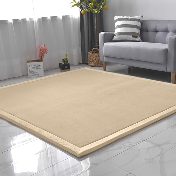 Loartee Nursery Rug Coral Velvet Crawling Rugs Mat Area Rugs Play Crawling Mat(6'7"x7'10", Brown) for Toddler Children Play Mat Yoga Mat Exercise Pads Carpet