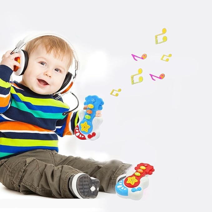 WEofferwhatYOUwant Baby Musical Guitar – First Instrument for Babies 6+ Months with Lights, Sound Effects, 3 Play Modes, BPA-Free, Batteries Included, Travel Ready, Ideal Gift for Toddlers