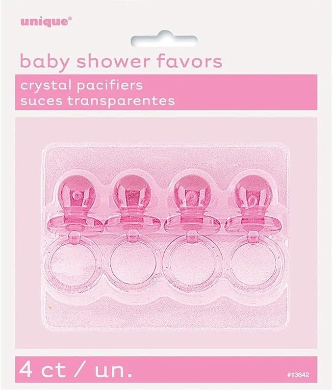 Pink Acrylic Crystal Pacifier Favors - 4 Pieces, 2'' - Adorable Party Decorations for Baby Showers and Gender Reveals