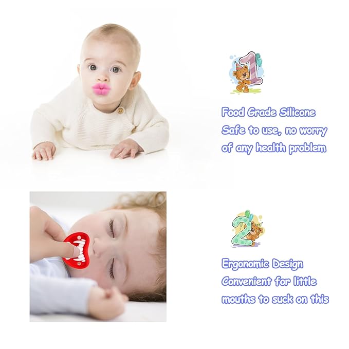 ROBBEAR Funny Baby Pacifier, Cute Mustache Binkies, Vampire Binky Skulls Halloween Pacifiers for Babies 0-36 Months, Silicone Nipple, BPA-Free, Gift for Infants Newborn
