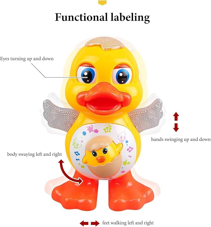 Duck Toy for - Musical Duck Toy,Battery-Operated Cartoon Animal with LED Light - for Early Crawling Practice Stroller Floor Exploration Playtime Home Car Seat